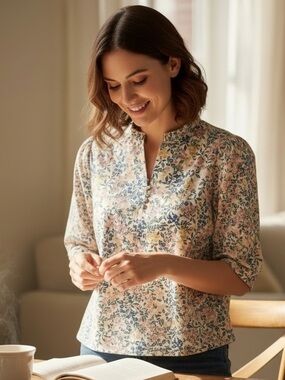 MELLODAY Floral Button-Down Blouse